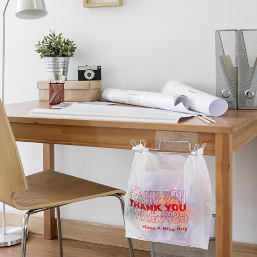 Tandefio 4 Pcs Stainless Steel Trash Bag Holder for Kitchen Cabinet Door and Cupboards with Wall Sticker Base Portable Under Sink Bag Holder for Plastic Bathroom Camper Picnics
