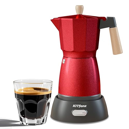 Electric Espresso Coffee Maker, Italian Coffee Pot, Electric Moka Pot, Cuban Coffee Maker, Portable Cafeteras Electricas Espresso Makers with Detachable Base 3 or 6 Cup (Bright Red) - color: Bright Red