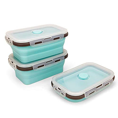 CARTINTS Set of 3 Collapsible Food Storage Containers with Lids, Collapsible Silicone Bowls, Silicone Lunch Containers, For Meal Prep, Camping, Travel, Microwave and Freezer Safe,500ml,Blue - color: Blue
