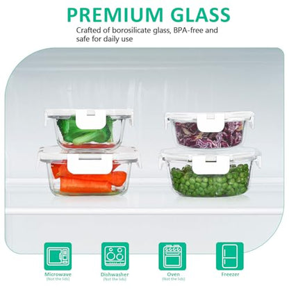 KOMUEE 24 Pieces Glass Food Storage Containers Set, Meal Prep Containers, BPA-Free Airtight Glass Storage Containers with lids,Freezer, Microwave and Oven Safe,White - color: White