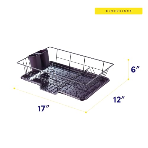 Space-Saving 3-Piece Dish Drainer Rack Set: Efficient Kitchen Organizer for Quick Drying and Storage - Includes Cutlery Holder and Drainboard - Maximize Countertop Space, Eggplant Purple - color: Eggplant Purple