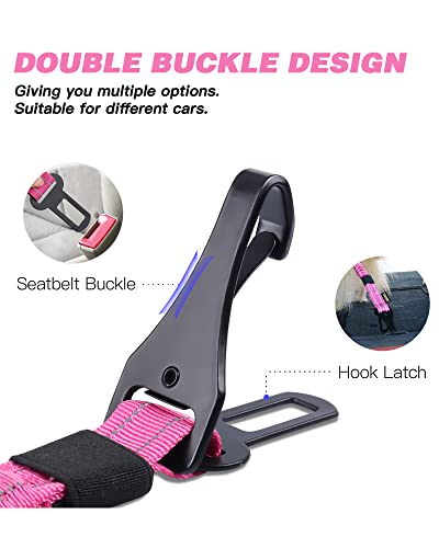 AUBELL Dog Seat Belt for Car,Updated 3-in-1 Adjustable Reflective Bungee Heavy Duty Dog Car Harness Tether with Clip Hook Latch & Buckle,Swivel Zinc Alloy Carabiner,Hotpink - color: Hotpink