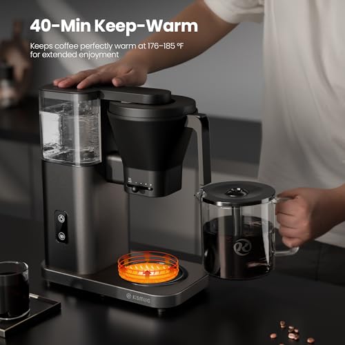 Kismile SCA-Certified 8 Cup Drip Coffee Maker, Pour Over Coffee Machine with 3s Instant Heat 197–205℉, Adjustable Flow Control, Removable Water Tank, Deep Cold Brew & 40 Min Keep Warm (Light Grey) - color: Light Grey