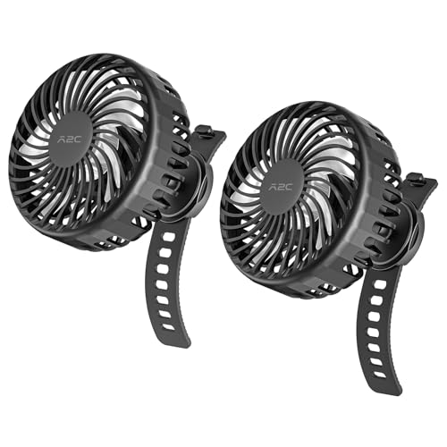 2 Pack Rechargeable Fan for Peloton & Exercise Bike - 4000mAh Portable Fan with Adjustable Strap, 3 Speed Settings, 360° Rotation - Fits 0.5-2.1" Handlebars for Treadmill, Stroller, Golf Cart, Gym - color: Black - 2