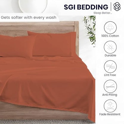 SGI bedding Full XL Bed Sheets Set – Premium 600 TC Egyptian Cotton, Crisp Cooling Sateen Weave, Extra Soft Hotel Collection, Fits Mattresses Up to 16 Inch Deep, Breathable Long Lasting – Terracotta - color: 15 - Terracotta, size: Full XL