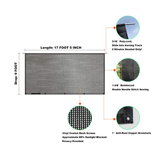 Shadeidea RV Sun Shade Screen for RV Awning - 9' X 17' 5'' (fit for 18' Awning) Black Mesh Sunshade Motorhome Camping Trailer UV Sunblocker Canopy Sunscreen - 3 Year Warranty - size: 9' 0'' x 17' 5'' -Actual Measurement