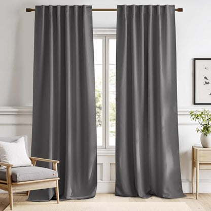 NICETOWN Bedroom Curtains Blackout Curtain Panels - (Gray Color) 52x95 Inch, 2 PCs, Insulating Energy Saving Solid Rod Pocket Blackout Drapes - color: Grey, size: 52"W x 95"L (Pack of 2)