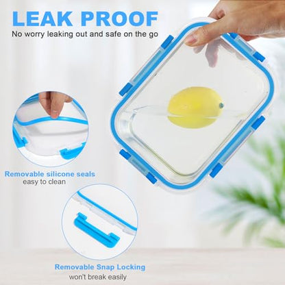 30 Pieces Glass Food Storage Containers, Meal Prep Set with Snap Locking Lids, Airtight lunch Containers, BPA-Free, Microwave, Oven, Freezer & Dishwasher Friendly,Blue - color: Blue