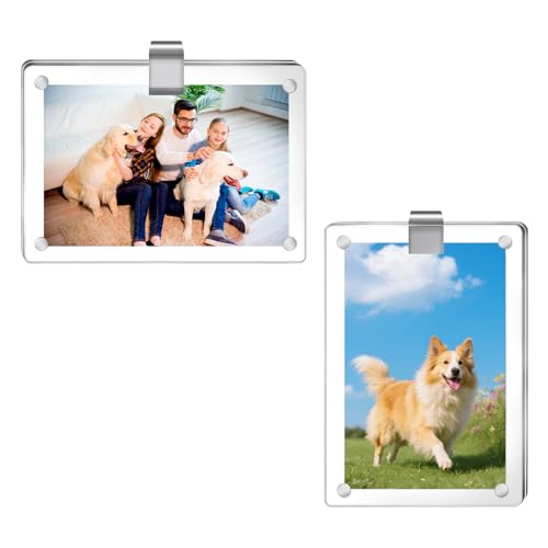 2Pcs Car Visor Photo Clip - Magnetic Acrylic Frame for 3" Photos,Sun Visor Clip with Strong Magnet,Drive Safe Gift for Boyfriend, Husband, Drivers (Clear)