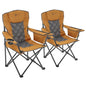 ARROWHEAD OUTDOOR 2-Pack Portable Deluxe Folding Camp Quad Chair w/Headrest, Glass & Cup Holders, Armest 6-can Cooler, Heavy Duty Carry Bag, 550 lbs Weight Capacity - color: Tan 2pack