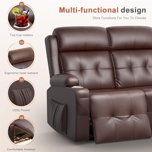 RV Loveseat Recliner Sofa, Reclining Loveseats Couch for RV Furniture, Home Theater Seating with Massage, USB, Insert Pockets, Cup Holders, 150° Wall Hugger RV Recliners Sleeper Sofa - color: Chocolate Brown, size: Loveseat-G1