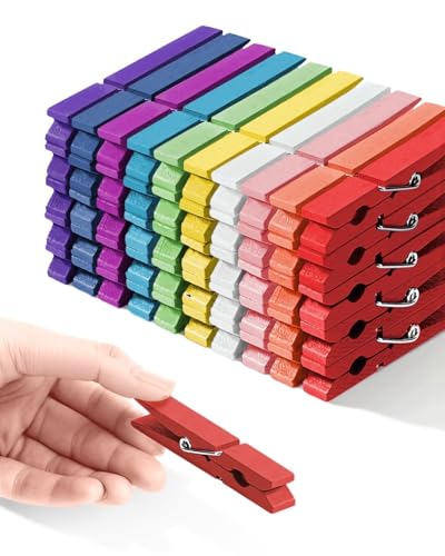 Colored Clothespins, Colorful Clothes Pins Wooden Clips Rainbow Colors 50 Pack Decorative Crafts Pegs Photos Pictures Decoration Clip Clothing Hanging Closepins, 2.9 Inch - color: Rainbow Color