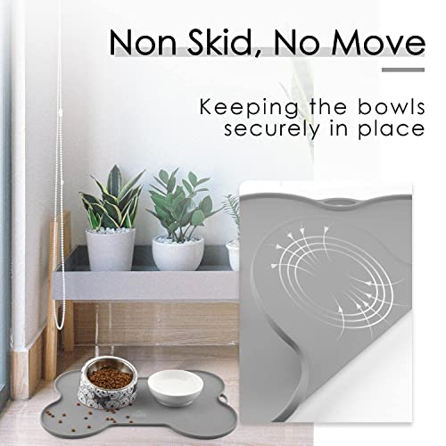 Super Design Dog Food Mat Dog Bowl Tray for Food and Water, Silicone Non-Spill Waterproof Pet Feeding Mat Puppy Placemat Easy-Clean, 20.5" x 14.5", Grey - color: Grey-3