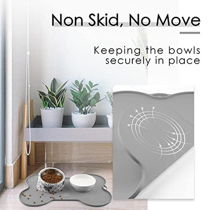 Super Design Dog Food Mat Dog Bowl Tray for Food and Water, Silicone Non-Spill Waterproof Pet Feeding Mat Puppy Placemat Easy-Clean, 20.5" x 14.5", Grey - color: Grey-3