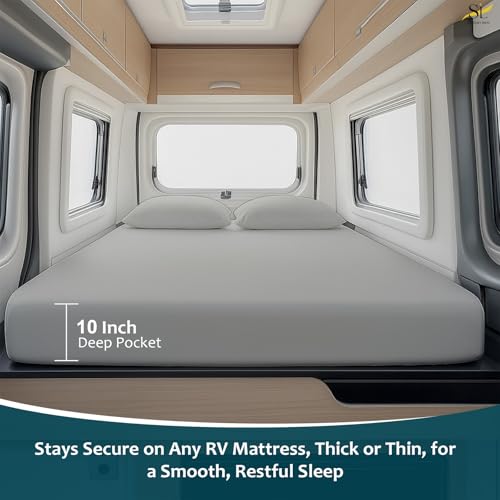 Shreem Linen Luxury 4 Piece Microfiber RV Sheet Set, Deep Pocket Fits Up to 10 inch, Soft, Wrinkle-Resistant, Camper, Travel Trailer Bedding, 3/4 Full Bunk 48x75, Light Grey - color: Light Grey, size: 3/4 Full Bunk - 48x75