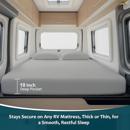 Shreem Linen Luxury 4 Piece Microfiber RV Sheet Set, Deep Pocket Fits Up to 10 inch, Soft, Wrinkle-Resistant, Camper, Travel Trailer Bedding, 3/4 Full Bunk 48x75, Light Grey - color: Light Grey, size: 3/4 Full Bunk - 48x75