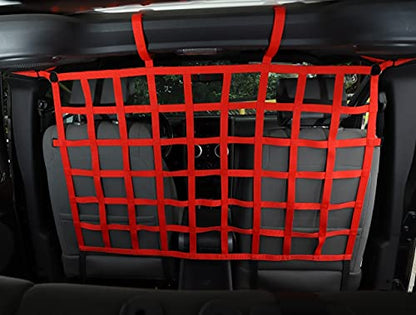 JeCar for Jeep Rear Seat Divider Net, Mesh Cargo Net Dog Car Barrier for 2007-2021 Jeep Wrangler JK JL Gladiator JT 2DR 4DR (Red) - color: Red