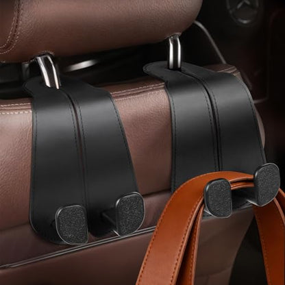 CoBak Extra Wide Car Seat Back Hooks, Premium Stitched Leather Headrest Hangers with Wide Slot Structure, Universal for Any-Width Purses, Handbags, Bags (2 Pack), Black - color: A-Wide Version - Black, size: 2-Hooks
