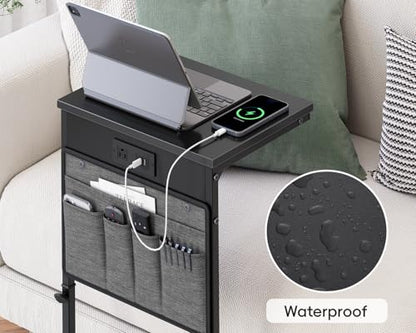 Vagusicc C Shaped End Table with Charging Station, Tall C Table End Table Adjustable Height Side Table for Couch, Small Couch Table Slide Under Sofa Table TV Tray Table for Living Room, Bedroom, Black - color: 1pc Black