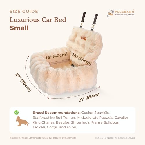 Pelsbarn Luxurious Cozy Car Bed - Small Luxury Travel Dog Bed with Safety Belt - Ultra Soft Faux Fur - Beige - color: Beige, size: Small