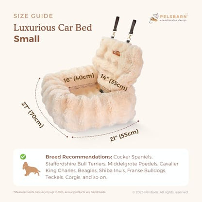 Pelsbarn Luxurious Cozy Car Bed - Small Luxury Travel Dog Bed with Safety Belt - Ultra Soft Faux Fur - Beige - color: Beige, size: Small