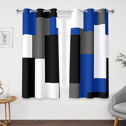 Tyrot Blue Gray 100% Blackout Curtains 45 inch Length 2 Panels Set White Grey Modern Abstract Geometric Drapes for Kitchen Black Out Curtains Insulated Room Darkening Small Window Curtains, 42Wx45L - color: Blue, size: 42"W x 45"L (Pack of 2)
