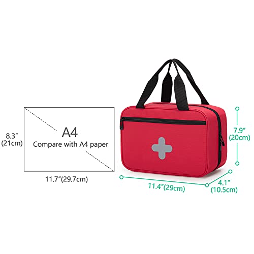CURMIO Small First Aid Bag, Empty Emergency Trauma Kit Organizer Bag for Hiking, Camping, Car, Travel, Home and Outdoor, Red, BAG ONLY, Patent Pending - color: Red