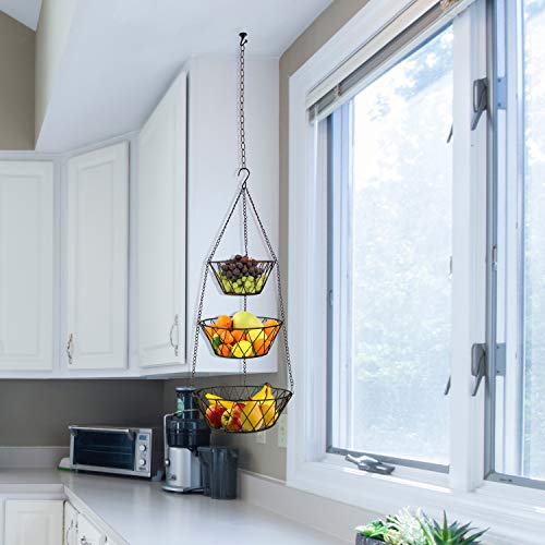 Heavy Duty - 3 Tier Hanging Kitchen Bronze Fruit Basket - color: Bronze