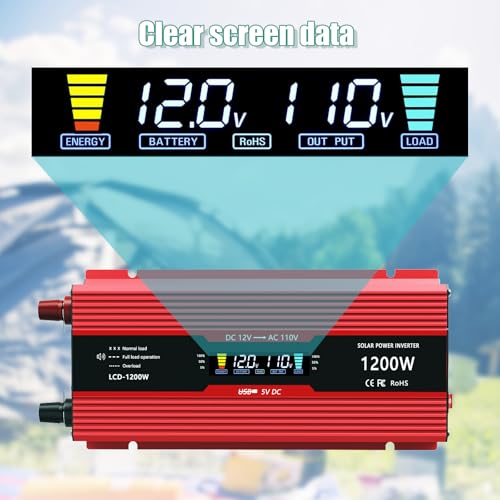 nomal Car Power Inverter 1200W , DC 12v to 110v AC Converter with LCD Display and AC Outlets 12 Volt Inverter for Truck RV Car