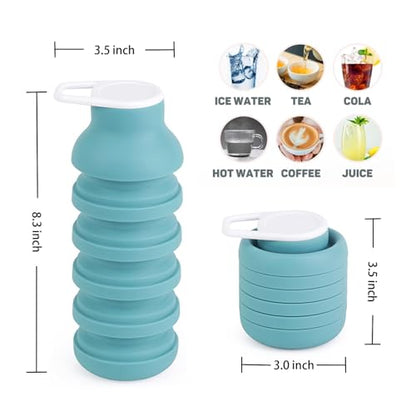Collapsible Silicone Water Bottle – Foldable Travel Water Bottle Leakproof, BPA Free, Portable & Space-Saving – Perfect for Gym, Hiking,Travel(carabiner and cleaning brush),Light green - color: Lightgreen
