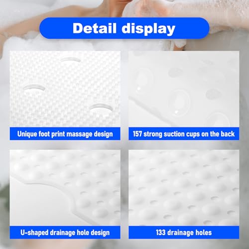 Silicone Bath Tub Mat Non Slip, 36"x16" Shower Foot Scrubber Mat with Drain Holes and Suction Cups, Upgraded Bathtub and Shower Mats, Machine Washable Bathtub Floor Liner Mats for Bathroom (Clear) - color: Clear