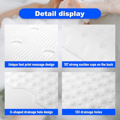 Silicone Bath Tub Mat Non Slip, 36"x16" Shower Foot Scrubber Mat with Drain Holes and Suction Cups, Upgraded Bathtub and Shower Mats, Machine Washable Bathtub Floor Liner Mats for Bathroom (Clear) - color: Clear