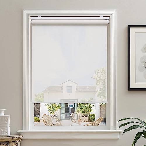 AOSKY Cordless Roller Shades for Windows Light Filtering Shades with 5% Openness Solar Screen Semi Sheer Roller Blinds UV Protection for Office and Home. Easy to Install 26" W x 72" H (White) - color: White, size: 26"W x 72"H