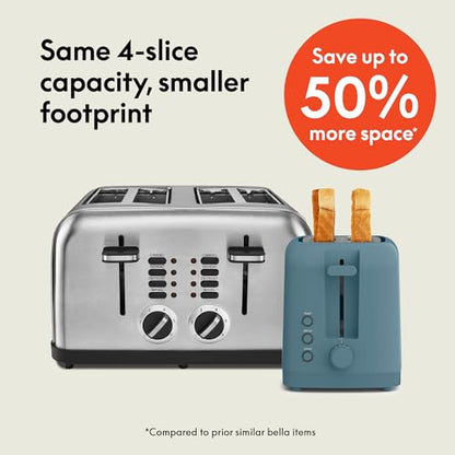 bella 4 Slice Slim Toaster, Fits-anywhere Kitchenware, 6 Setting Shade Control with Reheat & Cancel Buttons, Fits Sourdough, 10” Long Slot, Anti Jam & Auto Shutoff, 900 Watt, Surf - color: Surf, size: 4 Slice