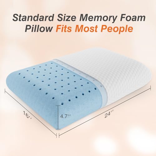 DUMOS Memory Foam Pillows for Sleeping 1 Pack, Bed Pillows for Adults with Washable Cover and Breathable Mesh, Gel Cooling Pillow for Back and Side Sleeper Support, White - size: Standard Size 1 Pack