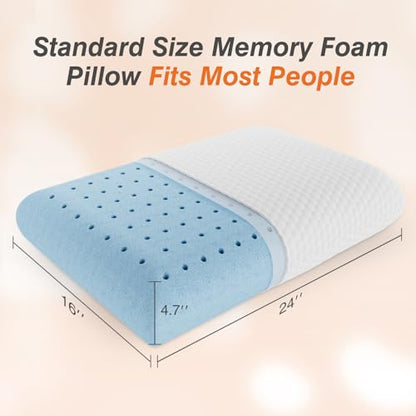 DUMOS Memory Foam Pillows for Sleeping 1 Pack, Bed Pillows for Adults with Washable Cover and Breathable Mesh, Gel Cooling Pillow for Back and Side Sleeper Support, White - size: Standard Size 1 Pack
