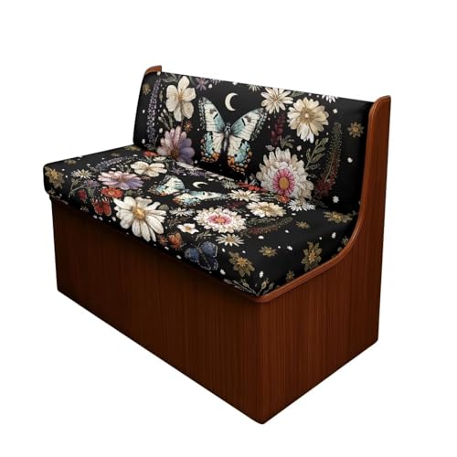 Butterfly Daisy Floral Moon Pattern RV Dinette Cushion Covers Stretch Camper Cushions Cover Replacement Couch Cushion Slipcovers for Travel Trailer Couch, 2 Sets - color: Butterfly Daisy Floral Moon