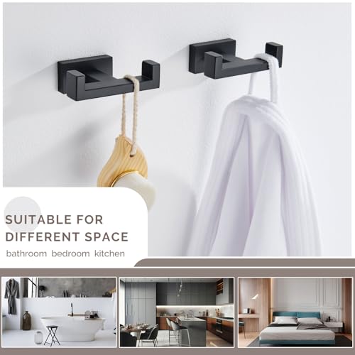 Angle Simple Bathroom Towel Hooks, SUS304 Stainless Steel Shower Double Robe Coat Hooks for Wall, Matte Black, 2 Pack - color: Matte Black, size: 2 Pack