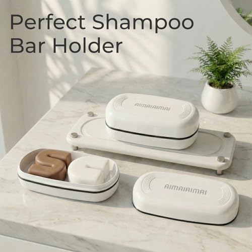AIMAIAIMAI Shampoo Bar Holder Travel Case for Two Bars – Compatible with Kitsch Solid Shampoo & Conditioner Bars, Large Soap Container for Bathroom or Travel (1 Pack, White Style A-Large) - color: White Style A-large