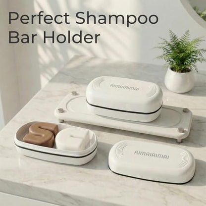 AIMAIAIMAI Shampoo Bar Holder Travel Case for Two Bars – Compatible with Kitsch Solid Shampoo & Conditioner Bars, Large Soap Container for Bathroom or Travel (1 Pack, White Style A-Large) - color: White Style A-large