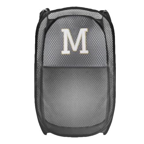 Collapsible Pop Up Laundry Hamper, Extra Large with Removable Initial Letter M, Mesh Foldable Laundry Basket, 28" x 16" x 16" (Black) - color: 1P BlackM