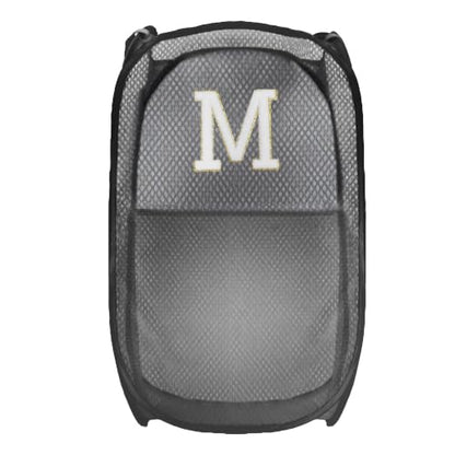 Collapsible Pop Up Laundry Hamper, Extra Large with Removable Initial Letter M, Mesh Foldable Laundry Basket, 28" x 16" x 16" (Black) - color: 1P BlackM