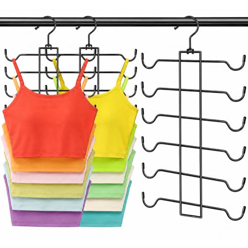 Stainless Steel Closet-Organizer-and-Storage, 3 Pack Tank Top Hanger Space Saving, Non-Slip 6-Tier Hanging Sport Bras Holder for Small Space Organization, RV Apartment Dorm-Room-Essentials - color: Black, size: 3 Pack