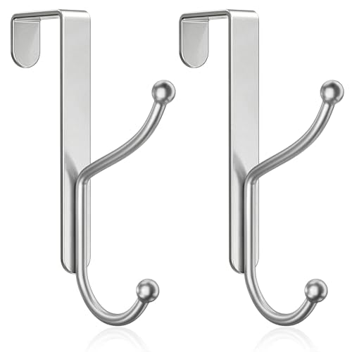 niffgaff Over Door Hook 2-Pack, Heavy Duty Door Hanger, Fits Interior Doors 1.4 Inches Thick, Organize Coats, Hats, Towels, and Bags for Entryways, Bathrooms, Bedrooms, and Kitchens, Silver - color: Silver, size: 2 Pack-4 Hooks