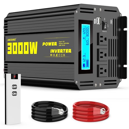 3000 Watt Modified Sine Wave Power Inverter, 12V DC to AC 110V/120V (Peak) 6000W Converter 3 Outlet Car Inverter with Remote Control and LED Display 3.4A USB Port - size: SY-12V-3000