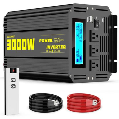 3000 Watt Modified Sine Wave Power Inverter, 12V DC to AC 110V/120V (Peak) 6000W Converter 3 Outlet Car Inverter with Remote Control and LED Display 3.4A USB Port - size: SY-12V-3000
