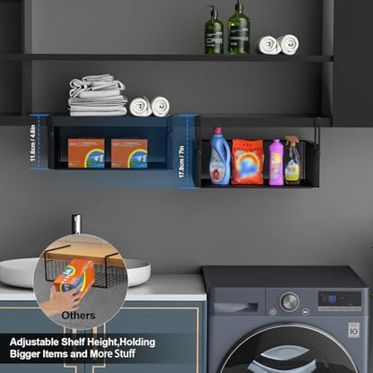 AmonHouseware 2Pack Under Shelf Basket Organizer,Adjustable Hanging Holder for Cabinet Pantry Kitchen Cupboard Desk Counter Bookshelf Organization Add-on Space Saver Heavy Duty Slide-in (Black, Large) - color: Black