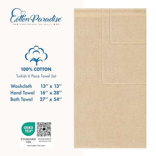 Cotton Paradise 100% Cotton Turkish Towel Set, Soft Absorbent Quick Dry, 6 Piece Towel Set, Beige - color: Beige