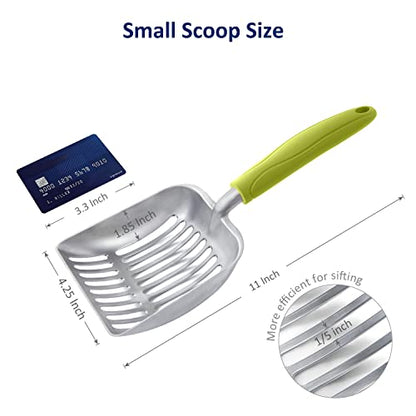 WePet Cat Litter Scoop, Aluminum Alloy Sifter, Kitty Metal Scooper, Deep Shovel, Long Handle, Poop Sifting, Kitten Pooper Lifter, Durable, Heavy Duty, for Litter Box - color: FLAT Aluminum \ #03 Green Handle, size: Small