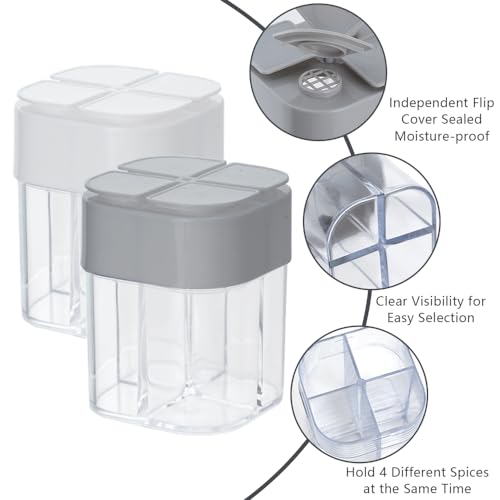 4pcs Spice Jars, 4 in 1 Salt and Pepper Shakers with Flip Top Cap, Portable Seasoning Container for Outdoor, Camping, BBQ, Spice Containers for Salt, Sugar, Pepper, Cumin